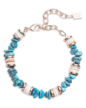 Dannijo Luna Turquoise Beaded Flex Bracelet In Gold Tone In Blue/white