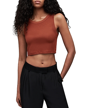 Allsaints Rina Rib Crop Tank In Rust Brown