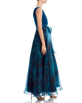 Sleeveless Tie Waist Floral Chiffon Ball Gown