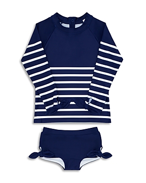 Minnow Girls' Breton Striped Rash Guard Two Piece Swimsuit - Baby, Little Kid, Big Kid