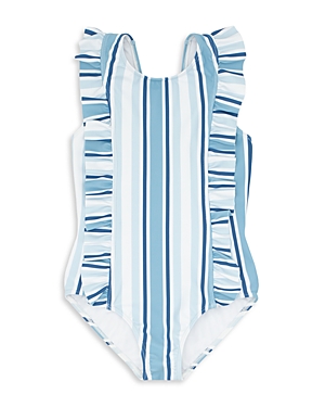 Minnow Girls' Freshwater Striped Ruffled One Piece Swimsuit - Baby, Little Kid, Big Kid In Blue