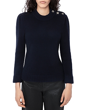 Shop Zadig & Voltaire Betson Embellished Shoulder Cashmere Sweater In Encre