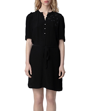 Zadig & Voltaire Zadig&voltaire Womens Noir Rodji Round-neck Puff-sleeve Regular-fit Woven Mini Dress In Noir