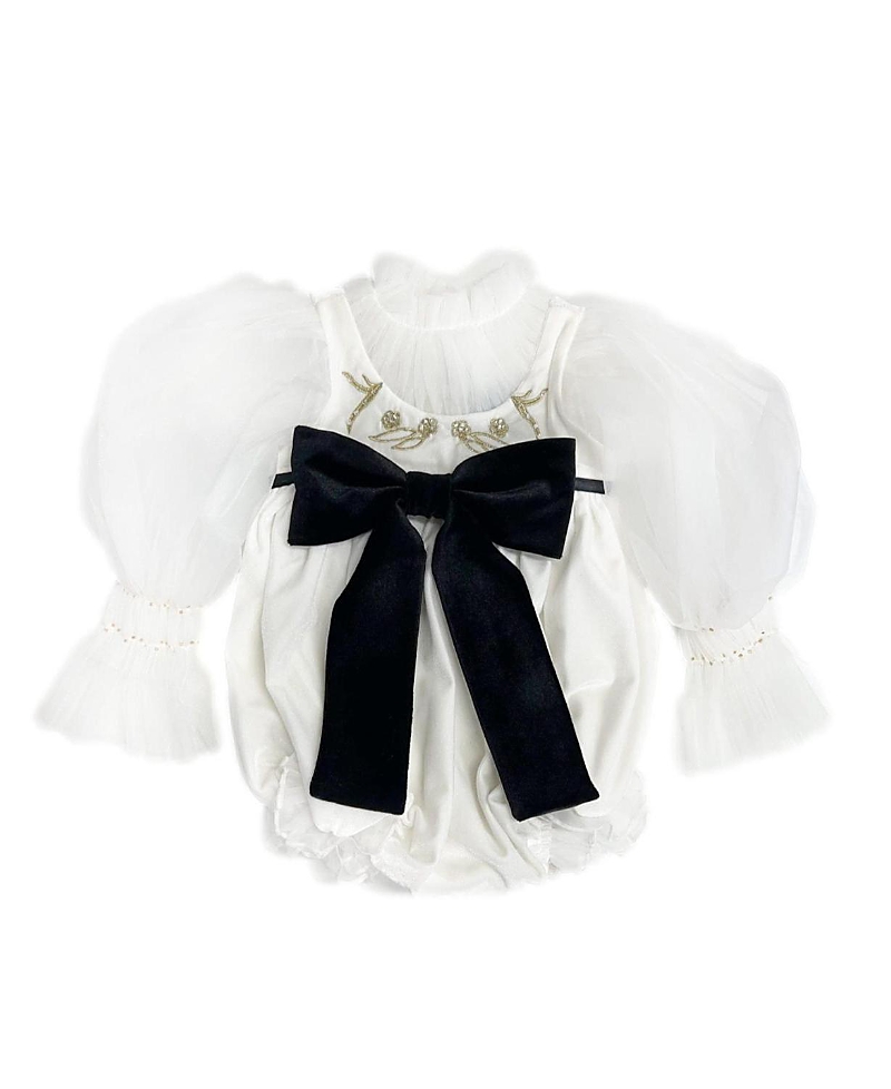 Shop Petite Maison Unisex Aurora Ivory Velour Romper With Tulle Puff Sleeves