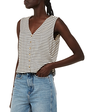 Shop Whistles Ribbed Button Front Tank Top In Ivory/multi