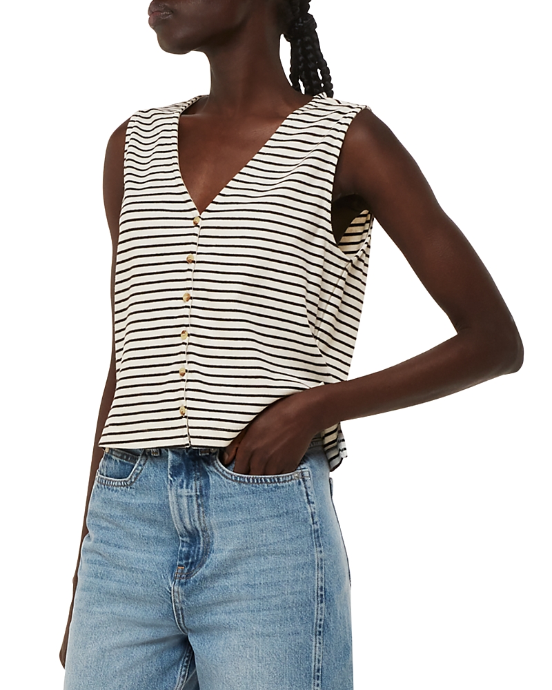 Whistles Button Up Stripe Rib Tank, Size L In Ivory/multi