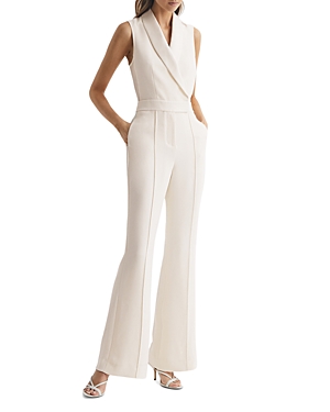 Reiss Womens Ivory Dani Tuxedo Woven Jumpsuit In Ivory