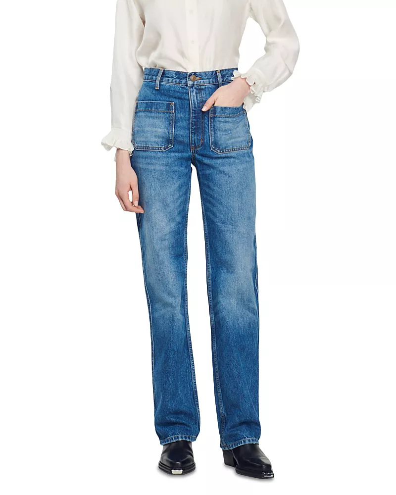 Sandro Moore High Rise Flare Jeans in Blue Jean