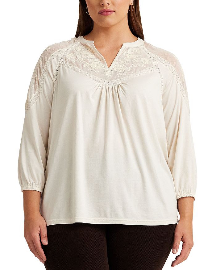 Ralph Lauren Plus Embroidered Jersey Top Bloomingdale's