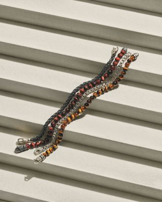 Men's Spiritual Beads Bracelet in Sterling Silver with Tigers Eye, 8mm