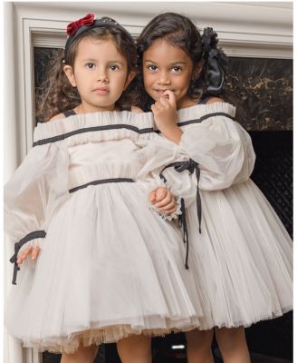 Girls' Coco Caramel Tulle Dress with Sheer Puff Tulle Sleeves - Baby, Little Kid, Big Kid