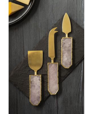  Brittany Rose Quartz Cheese Knives, Set of 3