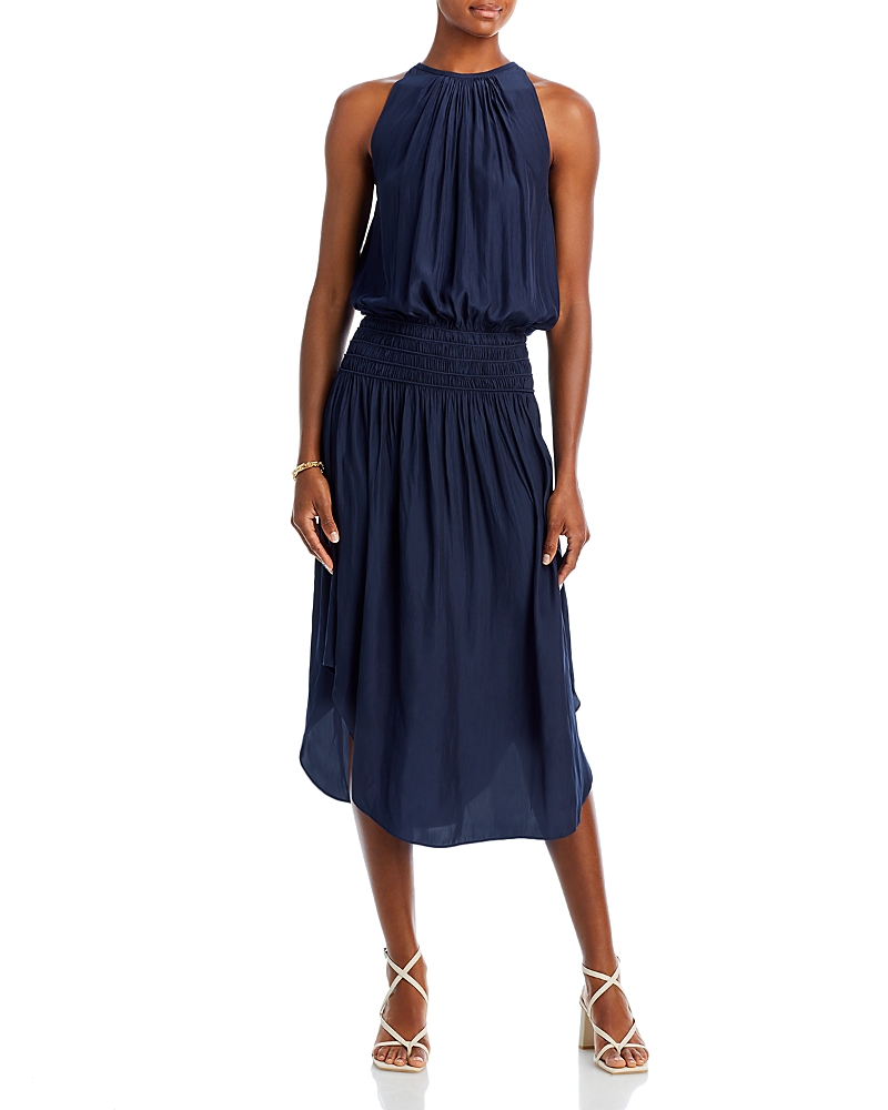 Shop Ramy Brook Audrey Sleeveless Halter Drop Waist Midi Dress In Navy