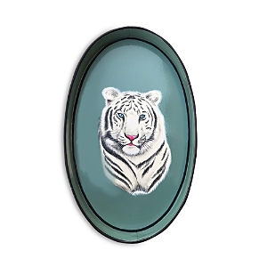 Les Ottomans Tiger Hand Painted Iron Tray In Green Tiger