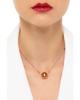 18K Rose Gold Bon Ton Citrine & Diamond Flower Pendant Necklace, 17.2"
