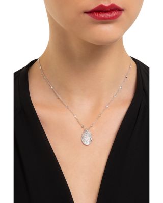 18K White Gold Aleluia Diamond Pav&eacute; Leaf Pendant Necklace, 17.3"
