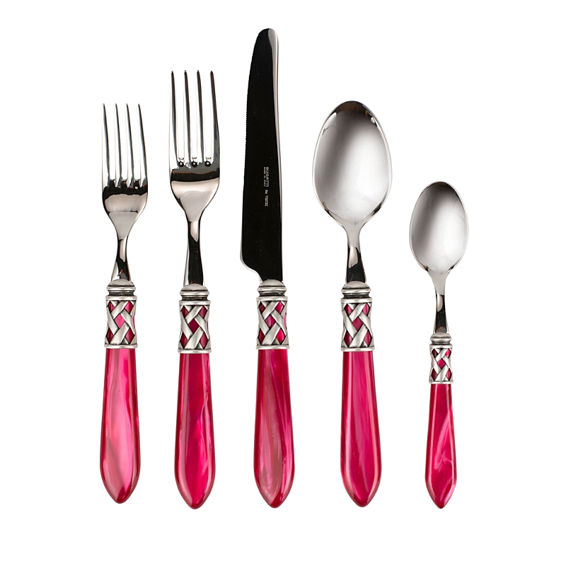Vietri Aladdin Antique White 20 Piece Flatware Set In Dark Pink