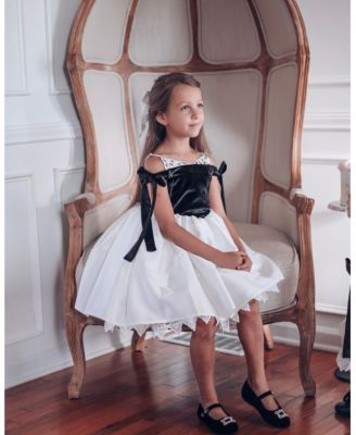 Girls' Audrey Ceremony Dress with Black Velvet Top and White Sateen Skirt - Baby, Little Kid, Big Kid