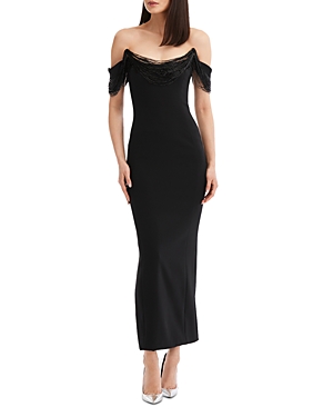 Oscar De La Renta Draped Bugle Beaded Off-the-shoulder Column Gown In Black