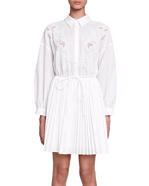 Maje Lace Detail Pleated Skirt Shirt Dress Maje Lace Detail Pleated Skirt Shirt Dress