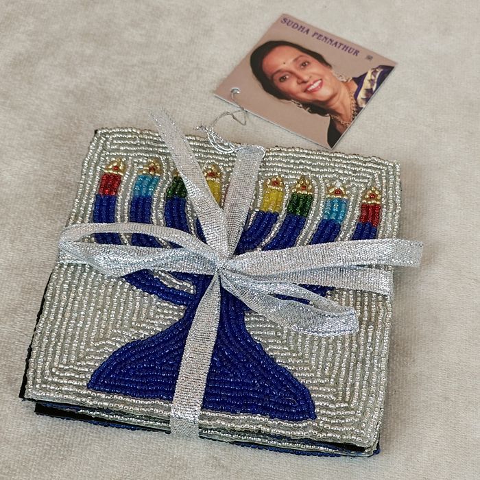Sudha Pennathur Menorah and Star Of David Coasters, Set of 4