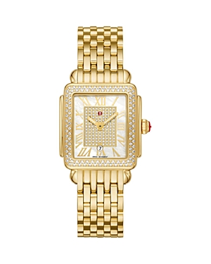 Shop Michele Limited Edition Deco Madison Mid 18k Gold-plated Diamond Watch, 29mm X 31mm