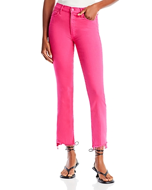 Shop Mother The Insider High Rise Crop Step Fray Bootcut Jeans In Raspberry Sorbet
