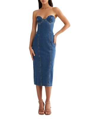 white christmas dresses Edgy Era Denim Strapless Midi Dress – VICI main image 1