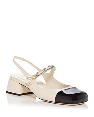 Miu Miu Bicolor Mary Jane Slingback Pumps In Avorio+ner