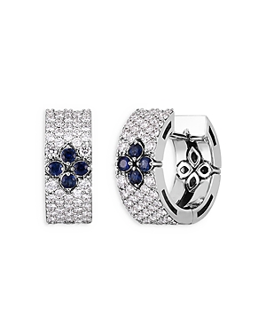 Roberto Coin 18K White Gold Love in Verona Blue Sapphire & Diamond Pave Huggie Hoop Earrings