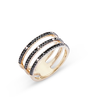 Bloomingdale's White & Black Diamond Triple Row Ring In 14k Yellow Gold, 0.38 Ct. T.w. In Black/gold