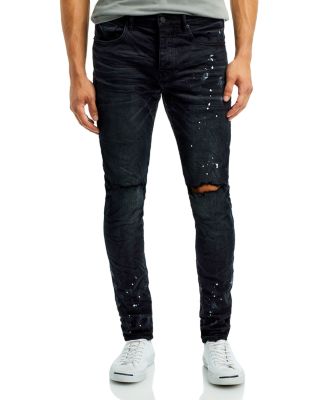 Purple Brand Men's Jeans - Distressed Black Denim with Knee Slit and Ripped  Hole
