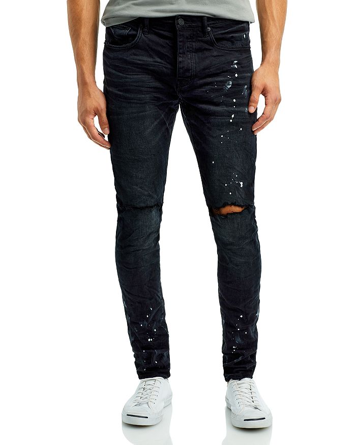 Men's Black Distressed Knee Paint Splatter Jeans - RippedJeans