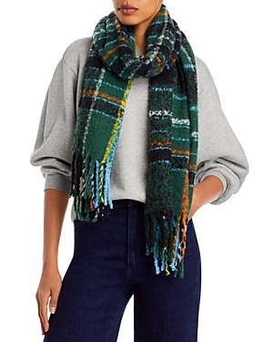 Echo Hiking Plaid Boucle Scarf In Green