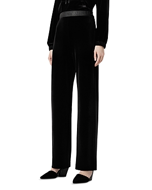 Armani Collezioni Emporio Armani Stretch Velour Pants In Solid Black