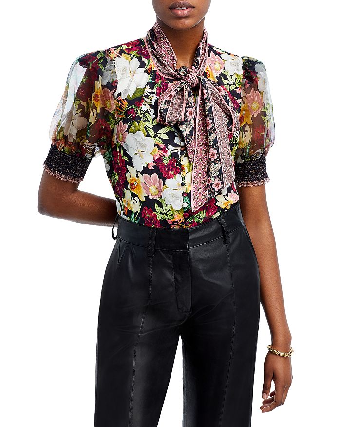 Alice and Olivia Brentley Floral Bow Top