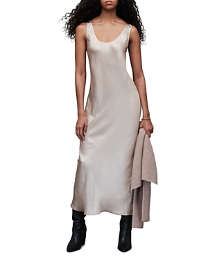 Allsaints Cody Satin Maxi Slip Dress In Pink Pearl