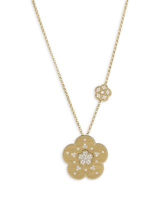 Roberto Coin - 18K Yellow Gold Daisy Diamond Large & Small Flower Pendant Necklace, 30" - Exclusive