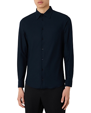 Armani Collezioni Emporio Armani Long Sleeve Button Front Shirt In Solid Blue
