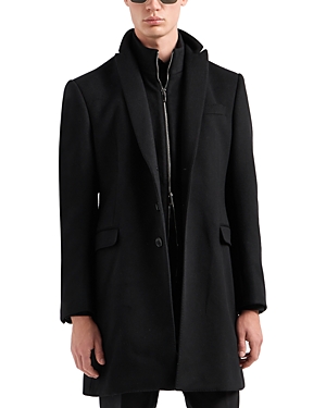 Emporio Armani Zipper Bib Walking Coat In Solid Black