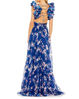 Women's Ruffle Tiered Floral Cut-Out Chiffon Gown