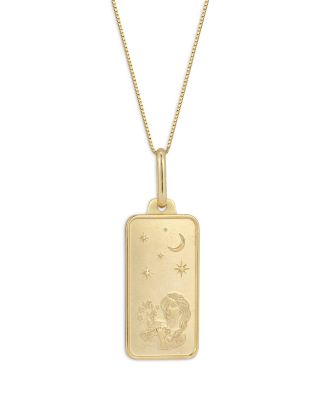 14K Yellow Gold Zodiac Dog Tag Pendant Necklace, 18"