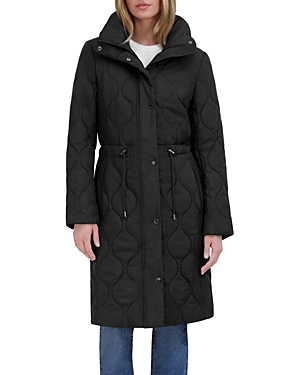 Tahari Maggie Quilted Coat With Hood In Black