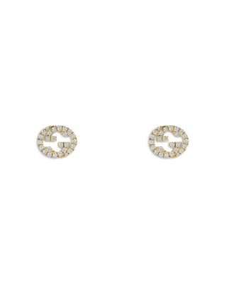 Gucci - 18K Yellow Gold Interlocking G Diamond Stud Earrings