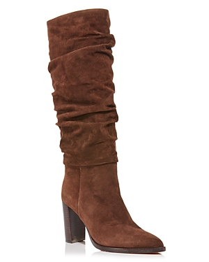 Shop Paige Women's Shiloh Ruched High Heel Boots In Chocolate