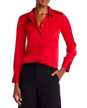 Aqua Satin Button Front Blouse - 100% Exclusive In Red