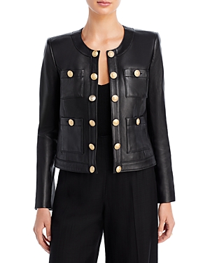 Shop L Agence L'agence Jayde Leather Open Front Jacket In Black