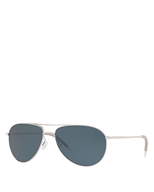 Oliver Peoples Benedict Pilot Sunglasses, 59mm In Silver/blue Polarized Solid