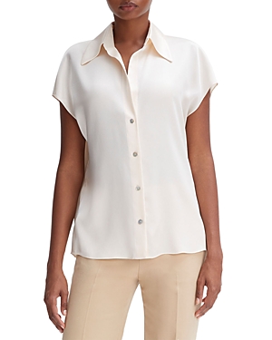 Vince Silk Cap Sleeve Ruched Back Shirt