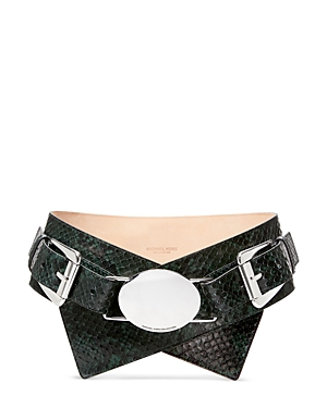 Michael Kors Double Buckle Embossed Leather Hip Belt In Forest